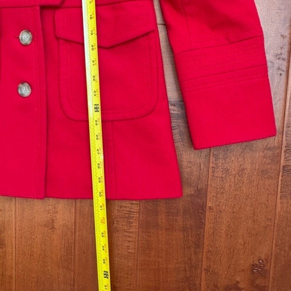 J. Crew Classic Red Wool-Blend Button-Down Polo Trench Coat Belted Sz 8 - Picture 12 of 15